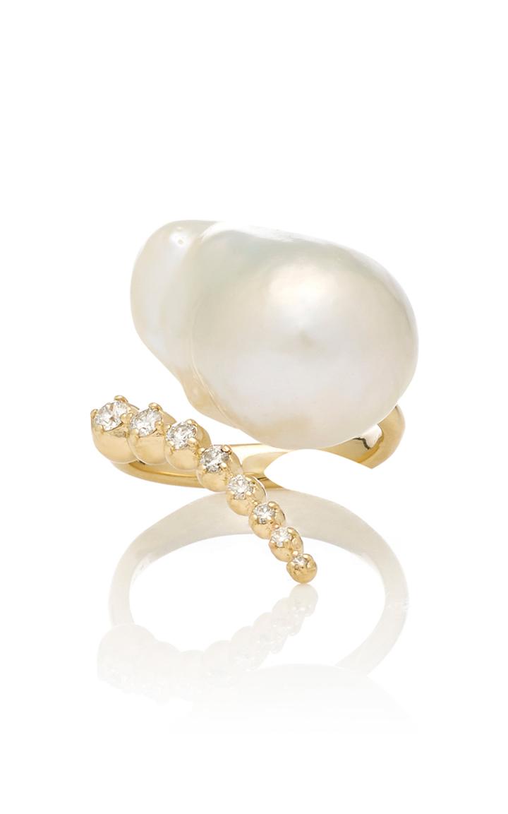 Mizuki Graduated Curved Diamond And Baroque Pearl Ring