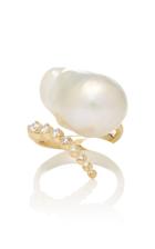 Mizuki Graduated Curved Diamond And Baroque Pearl Ring