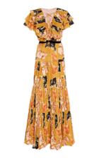Johanna Ortiz Golden Blossom Pleated Ruffle Maxi Dress