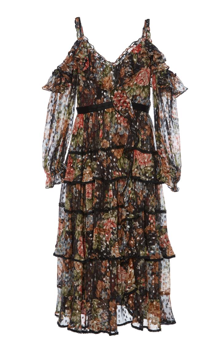 Needle & Thread Paradise Rose Cold Shoulder Shimmer Dress
