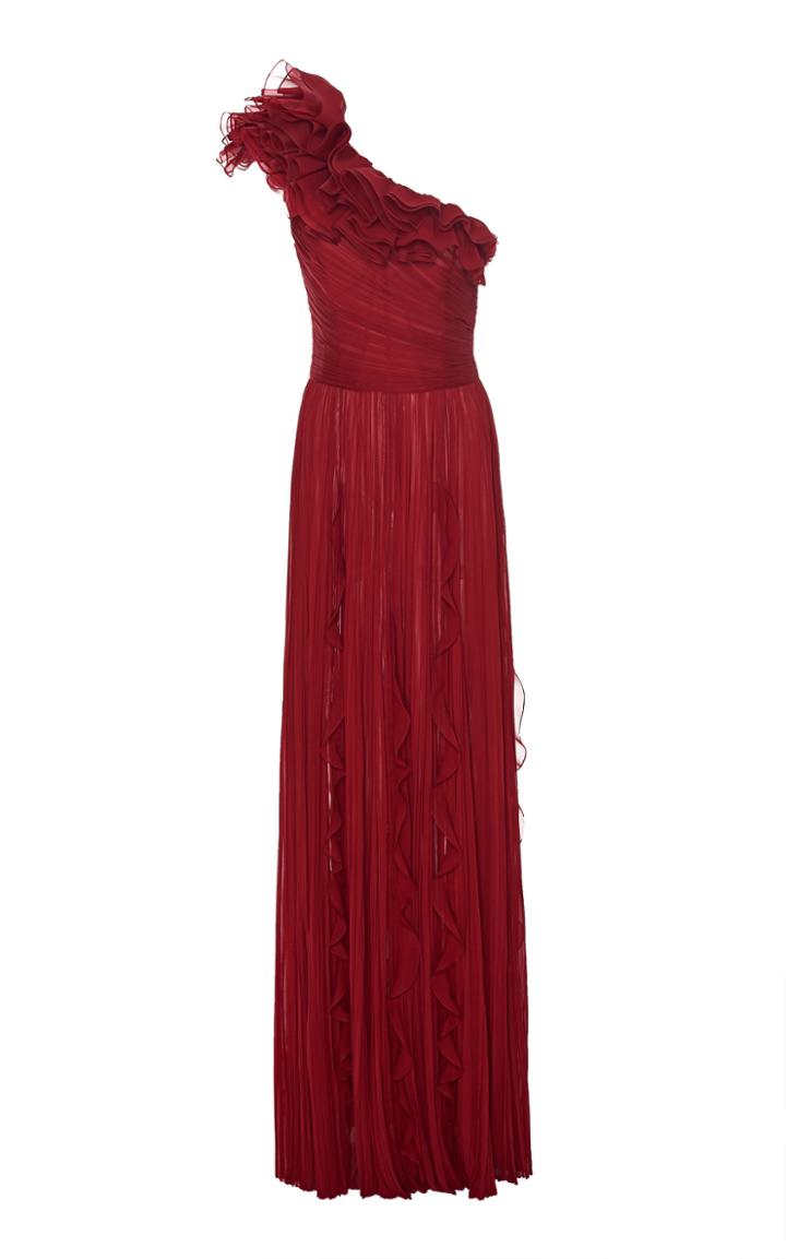 J. Mendel Ruffled One-shoulder Silk Gown