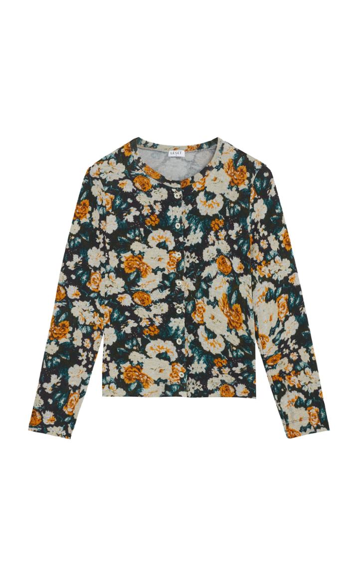Leset Lori Floral-print Stretch-knit Cardigan