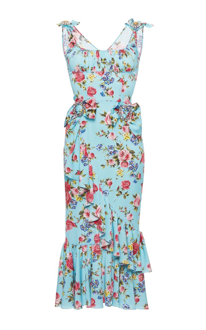 Dolce & Gabbana Stretch Floral Dress With Brooches
