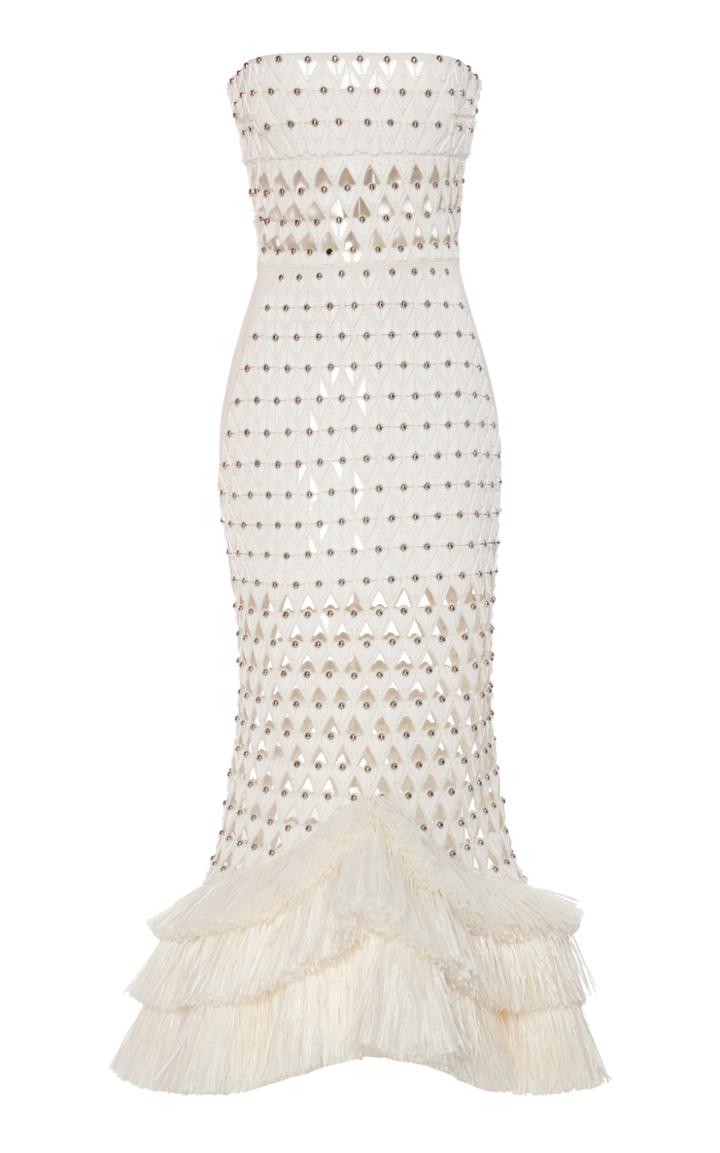 David Koma Strapless Fringe-trimmed Crepe Dress