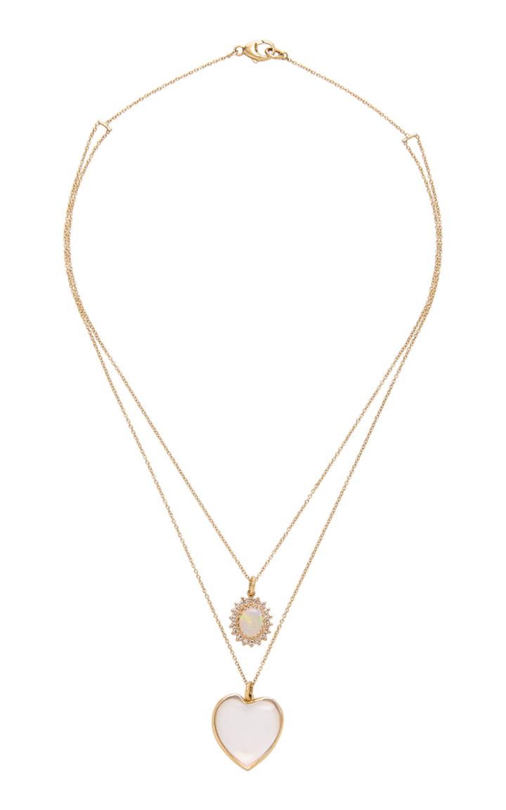 Renee Lewis 18k Gold Opal Moonstone And Diamond Necklace