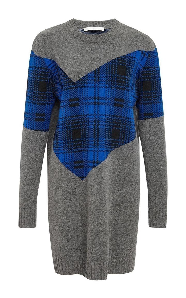 Thakoon Addition Charcoal Blocked Plaid Long Sleeve Dress