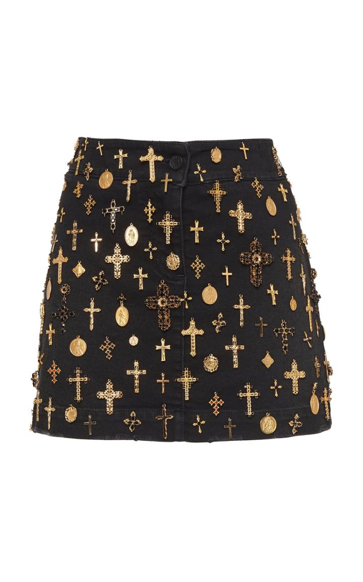 Dolce & Gabbana Cross-embellished Denim Mini Skirt