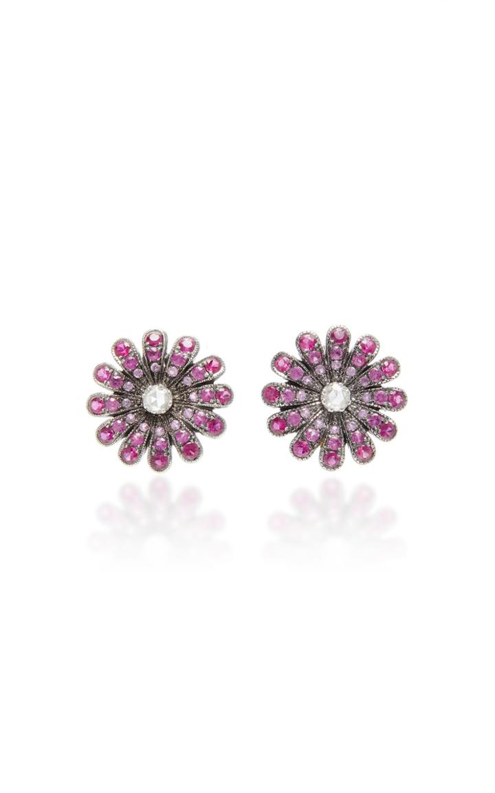 Nam Cho Rhodium-plated 18k White Gold Ruby And Diamond Earrings