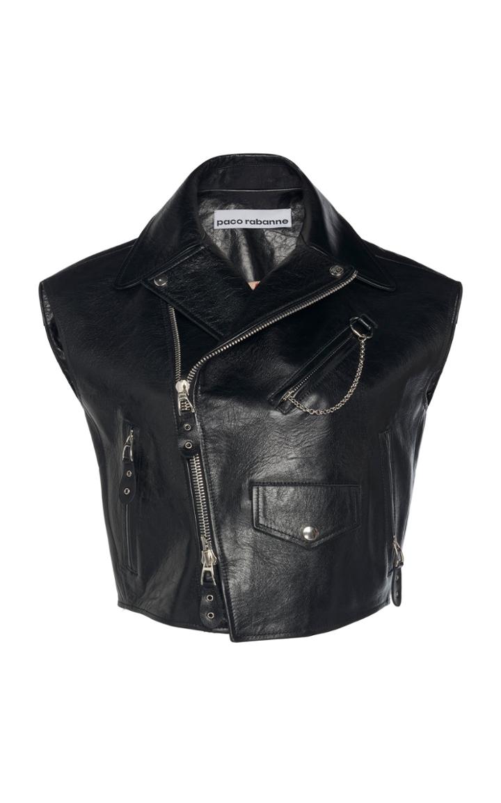 Paco Rabanne Cropped Sleeveless Leather Jacket