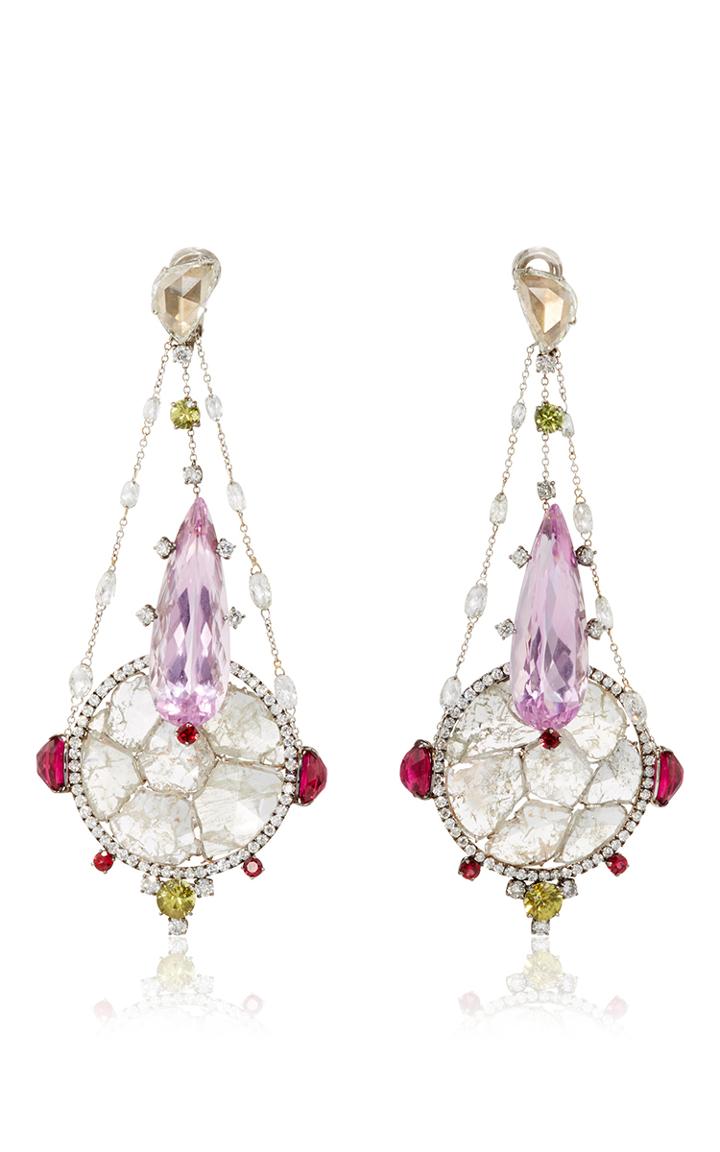 Vbh 18k Oxidized White Gold And Pink Kunzite Drop Earrings