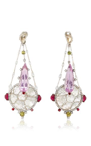 Vbh 18k Oxidized White Gold And Pink Kunzite Drop Earrings