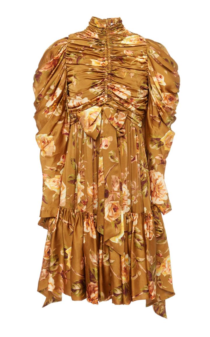 Zimmermann Resistance Ruched Floral-print Silk Mini Dress