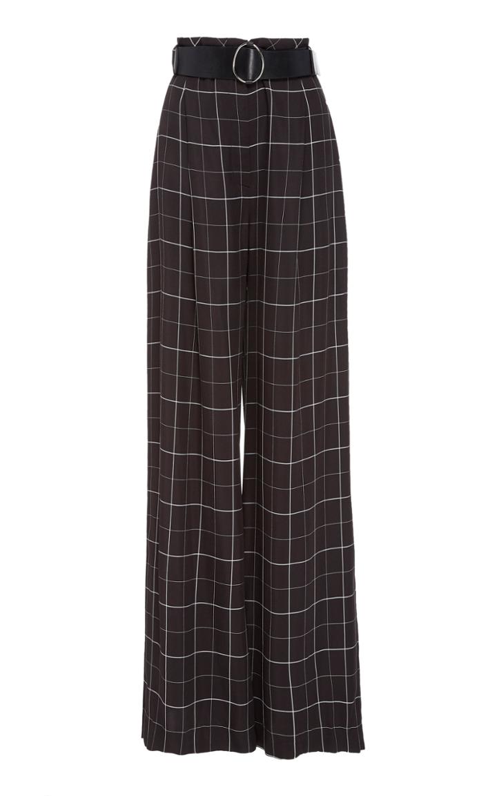 Sally Lapointe Wide Leg Plaid Gabardine Pants
