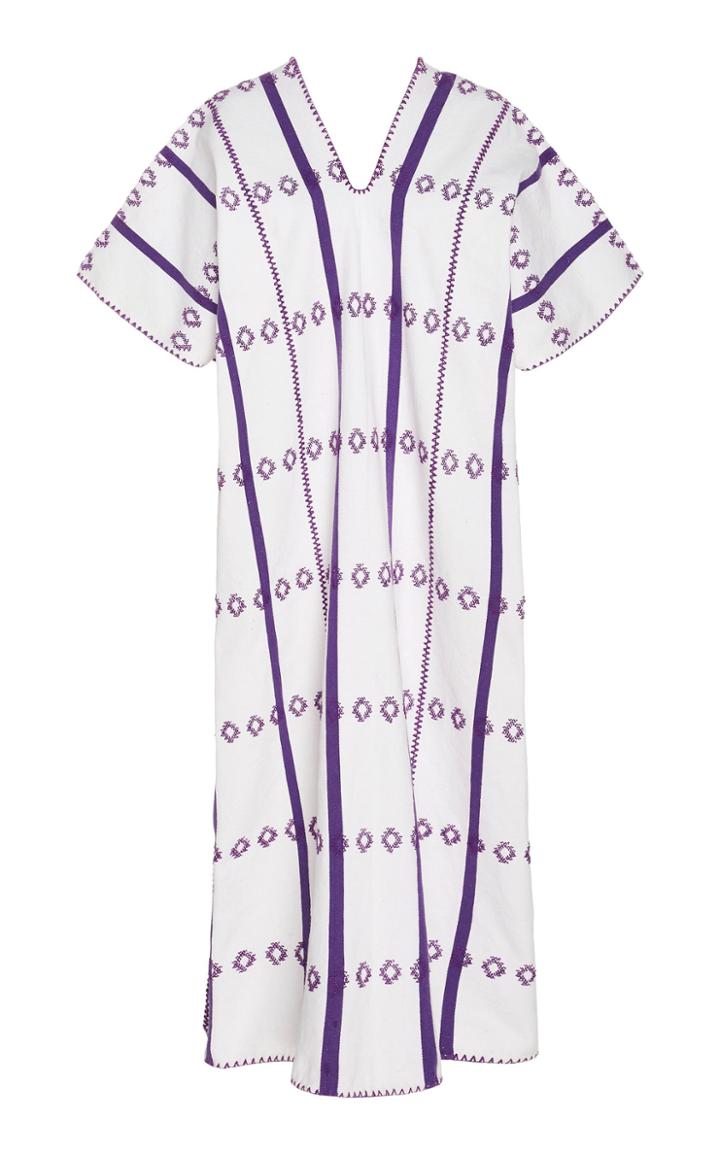 Pippa Holt White And Purple Cotton Midi Caftan