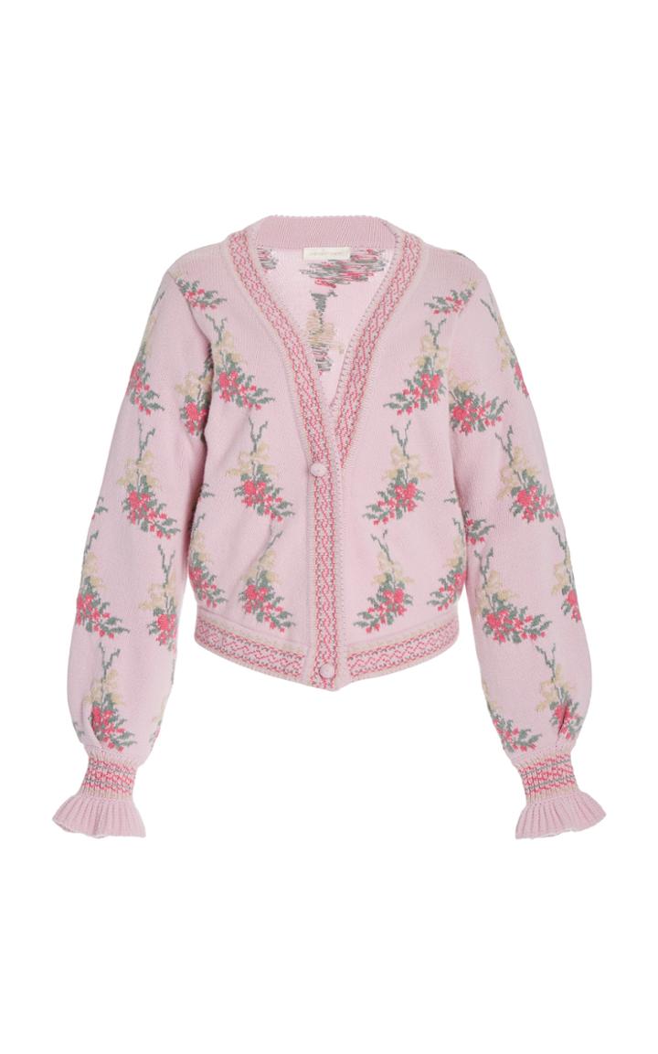 Moda Operandi Loveshackfancy Boscom Floral Jacquard-knit Cardigan