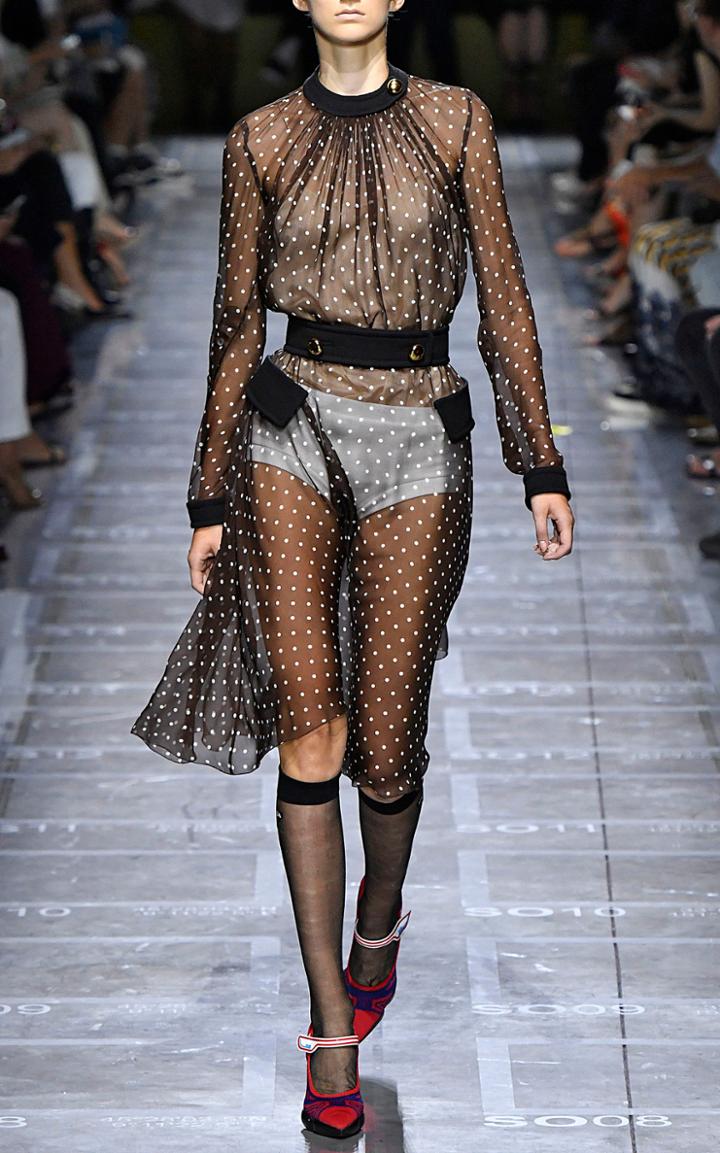 Prada Polka-dot Print Silk-blend Dress