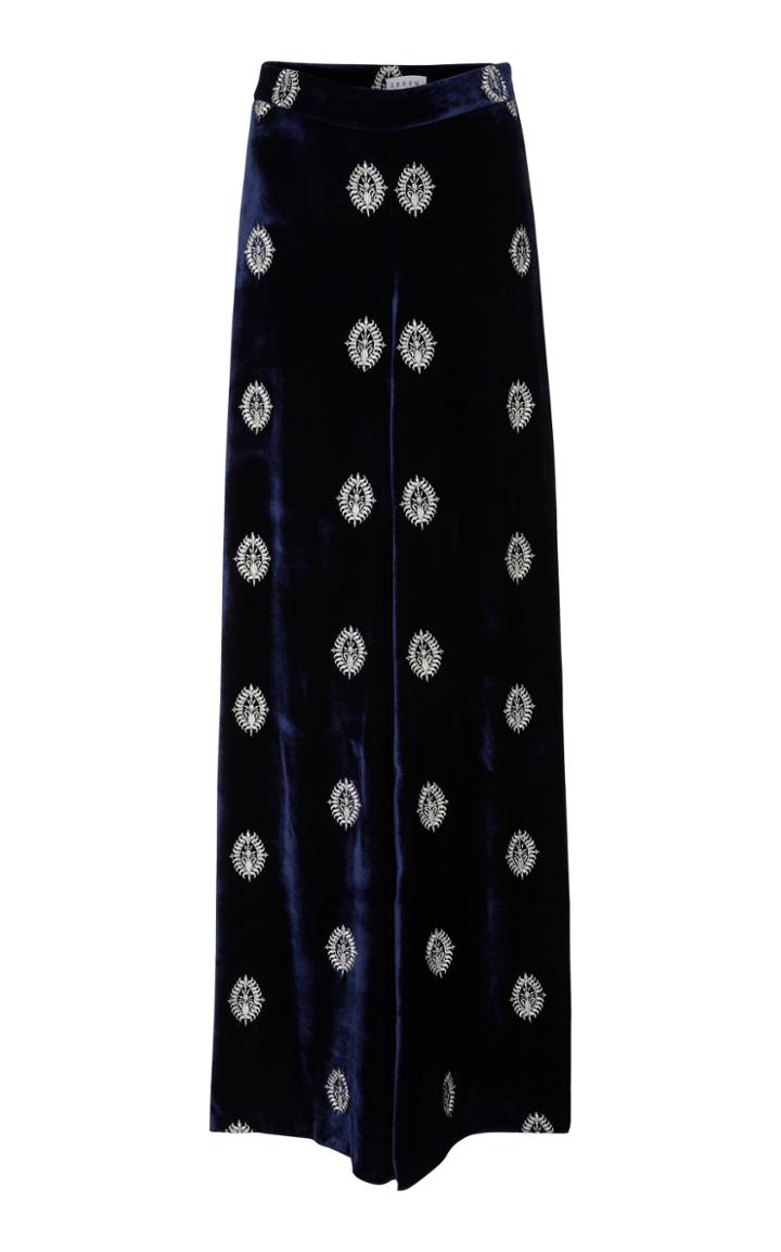 Seren London Joni Embroidered Velvet Wide-leg Pants