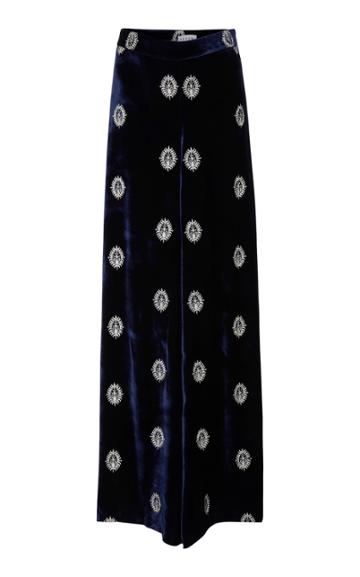 Seren London Joni Embroidered Velvet Wide-leg Pants