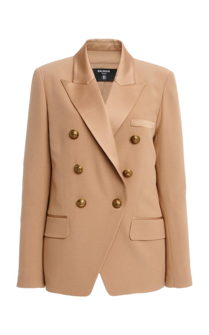Balmain Satin-trimmed Melton Double-breasted Blazer