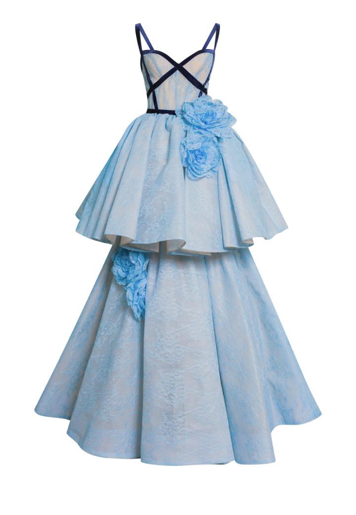 Mark Bumgarner Florence Tiered Lace Gown