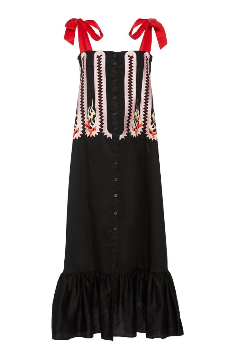 Temperley London Issie Bow Strap Cotton Midi Dress