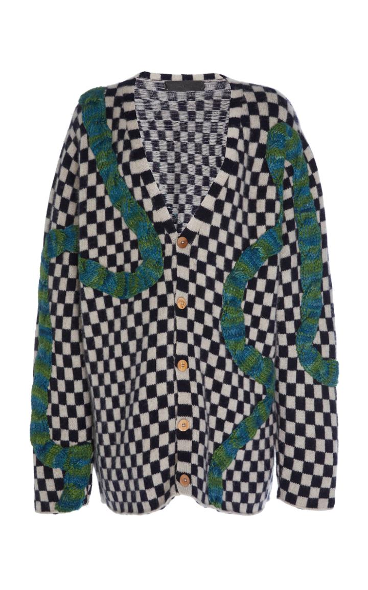The Elder Statesman Check Braided Cashmere Cardigan