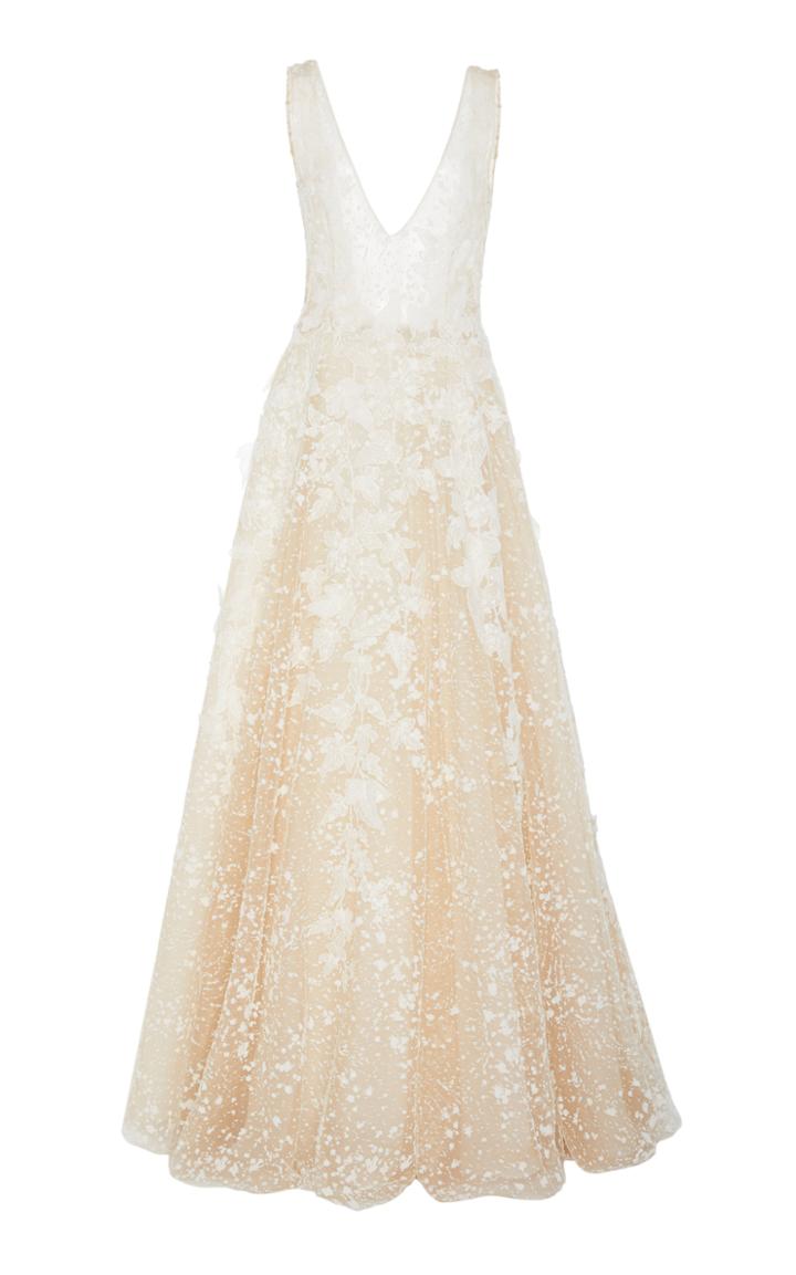 Costarellos Lace Leaves Tulle Gown