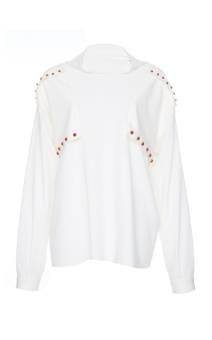 Agnona Superfine Tailoring Cabochon Cowl Neck Shirt