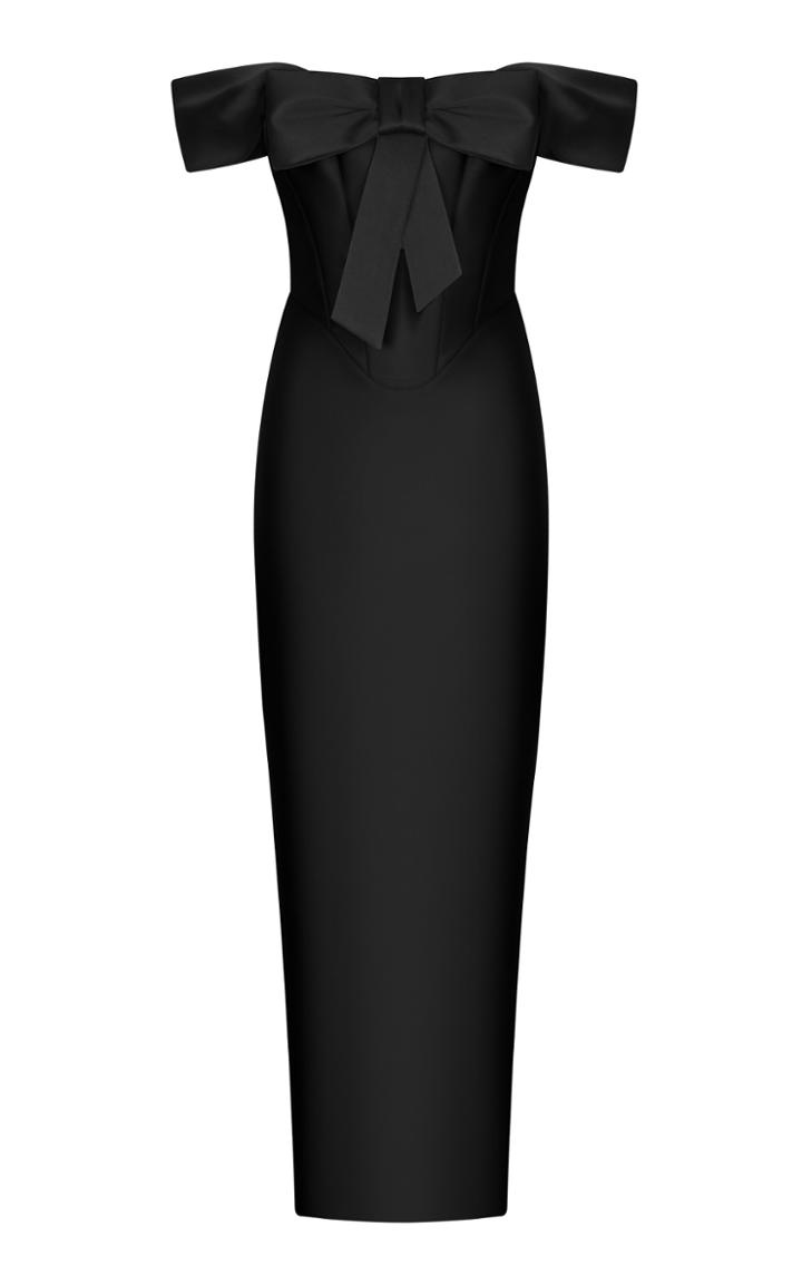 Moda Operandi Rasario Bow-detailed Satin Off-the-shoulder Midi Dress