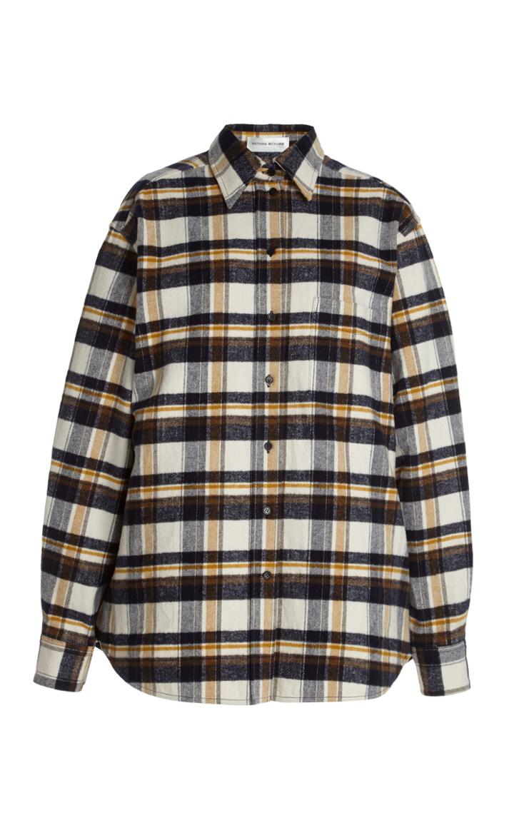 Moda Operandi Victoria Beckham Oversized Plaid Cotton Flannel Shirt