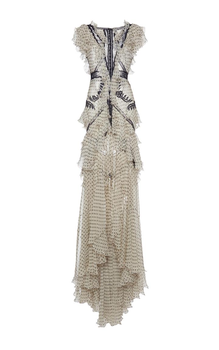 Roberto Cavalli Lace Insert Ruffle Long Dress