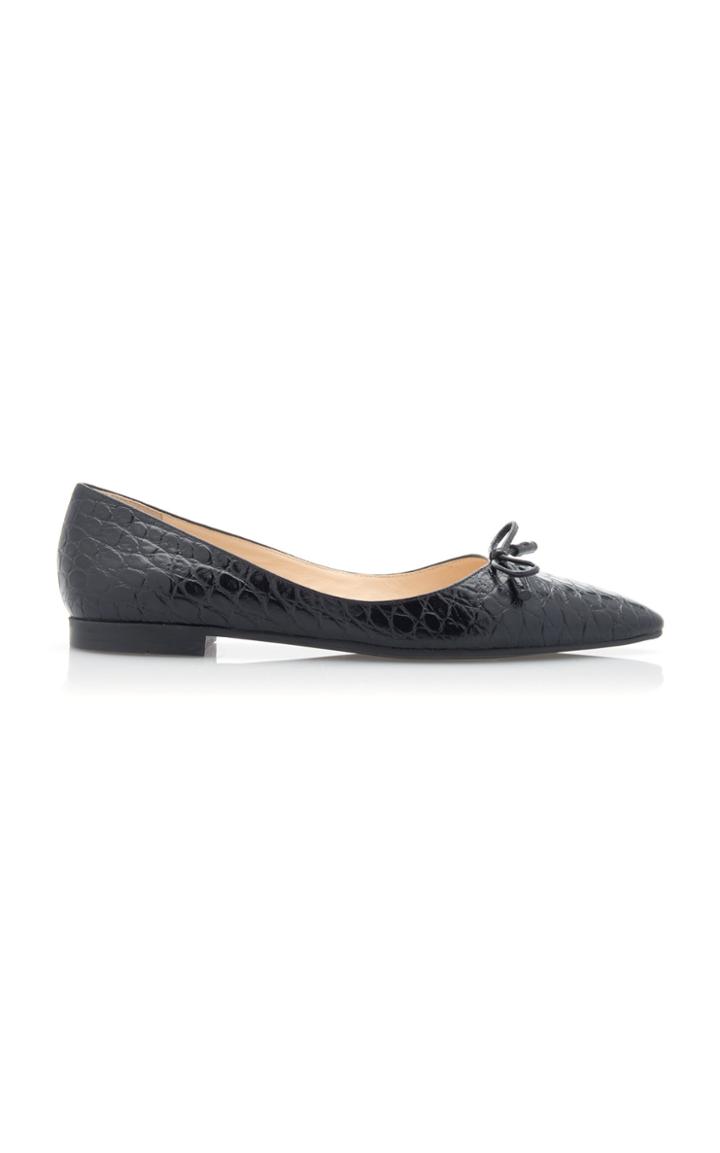 Prada Croc-effect Leather Point-toe Flats