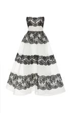Monique Lhuillier Cross Hatch Lace Strapless Tea Length Gown