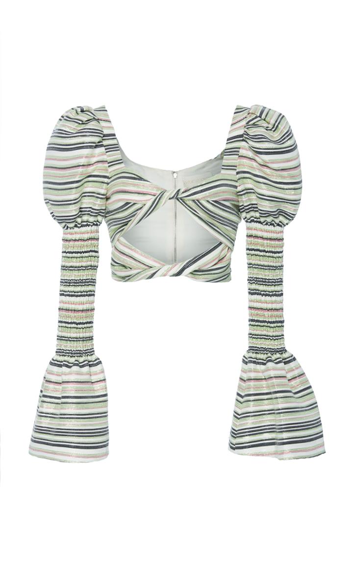 Christian Siriano Metallic Stripe Twist Front Blouse