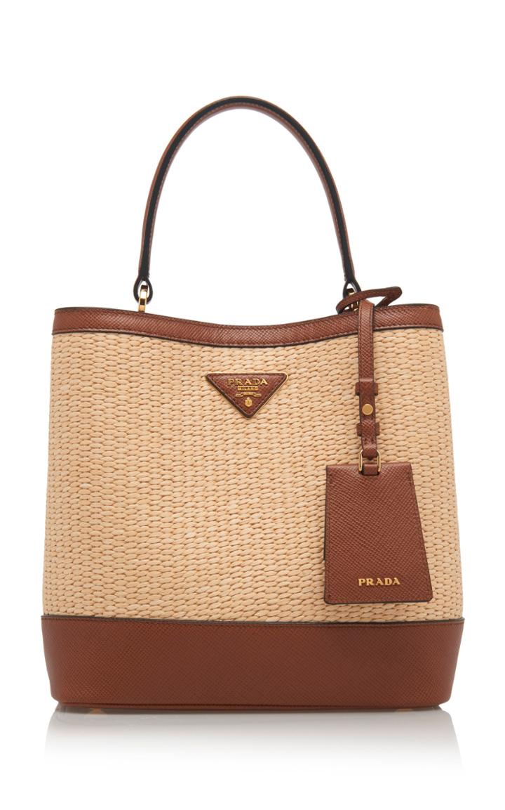 Prada Medium Raffia And Saffiano Leather Double Bucket Bag