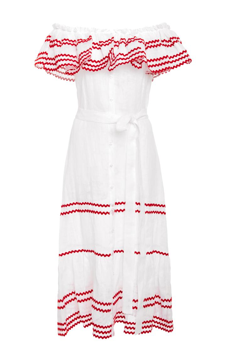 Lisa Marie Fernandez Mira Ruffled Off The Shoulder Button Down Dress
