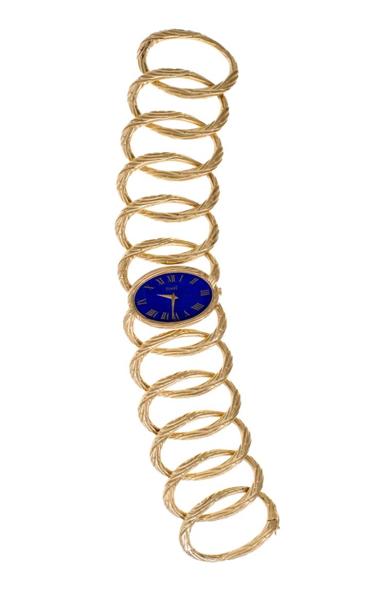 Mahnaz Collection Vintage Lapis Lazuli & 18k Gold 'esclave' Oval Link Bracelet Watch
