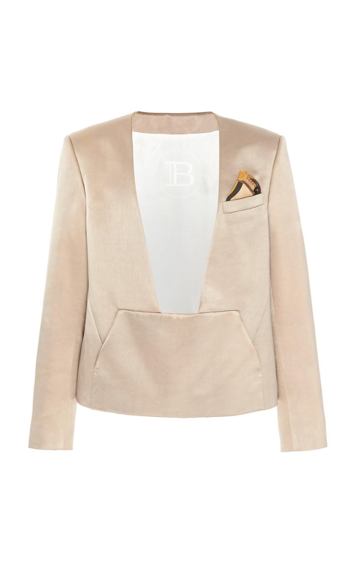 Moda Operandi Balmain Kangaroo Pocket Silk Over Jacket Without Collar
