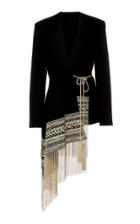 Oscar De La Renta V-neck Wool Fringe Embellished Jacket