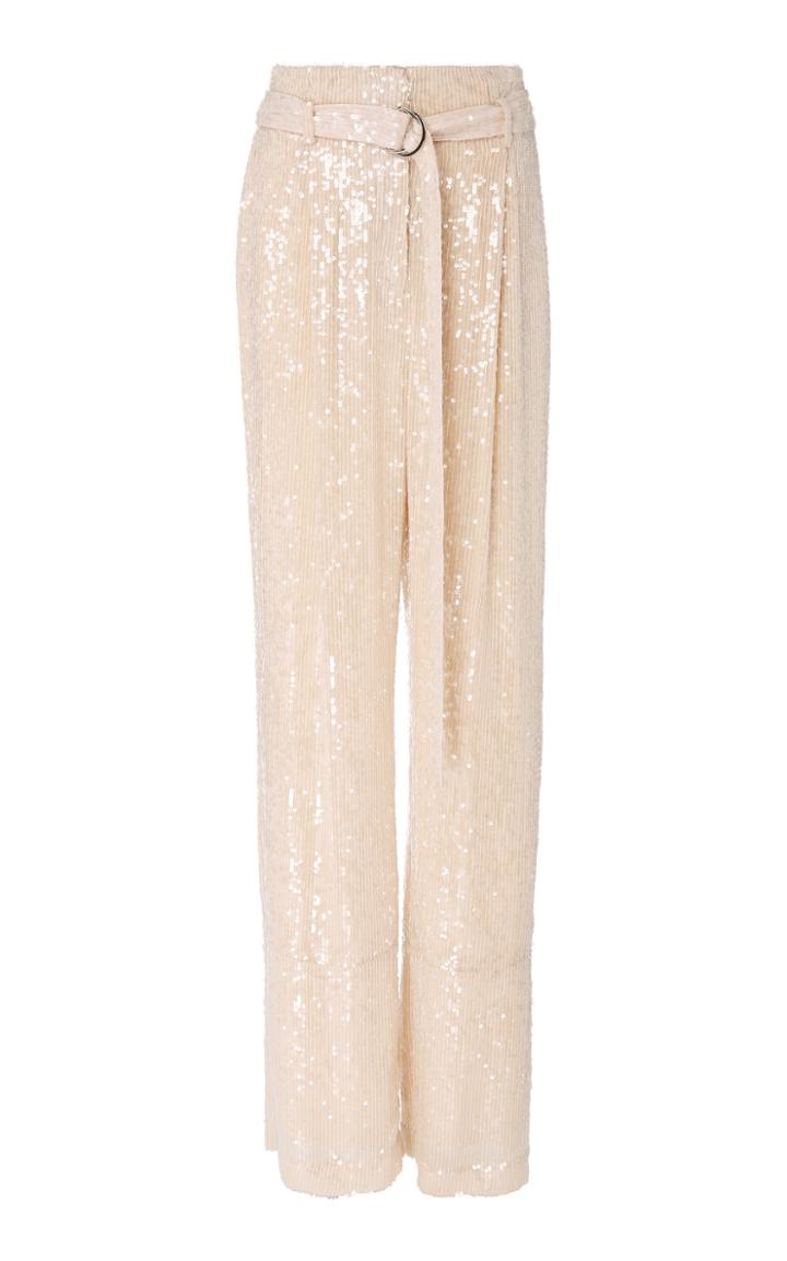 Sally Lapointe M'o Exclusive Belted Sequined Wide-leg Pants