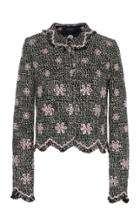 Giambattista Valli Floral Embroidered Tweed Jacket With Zig Zag Hem