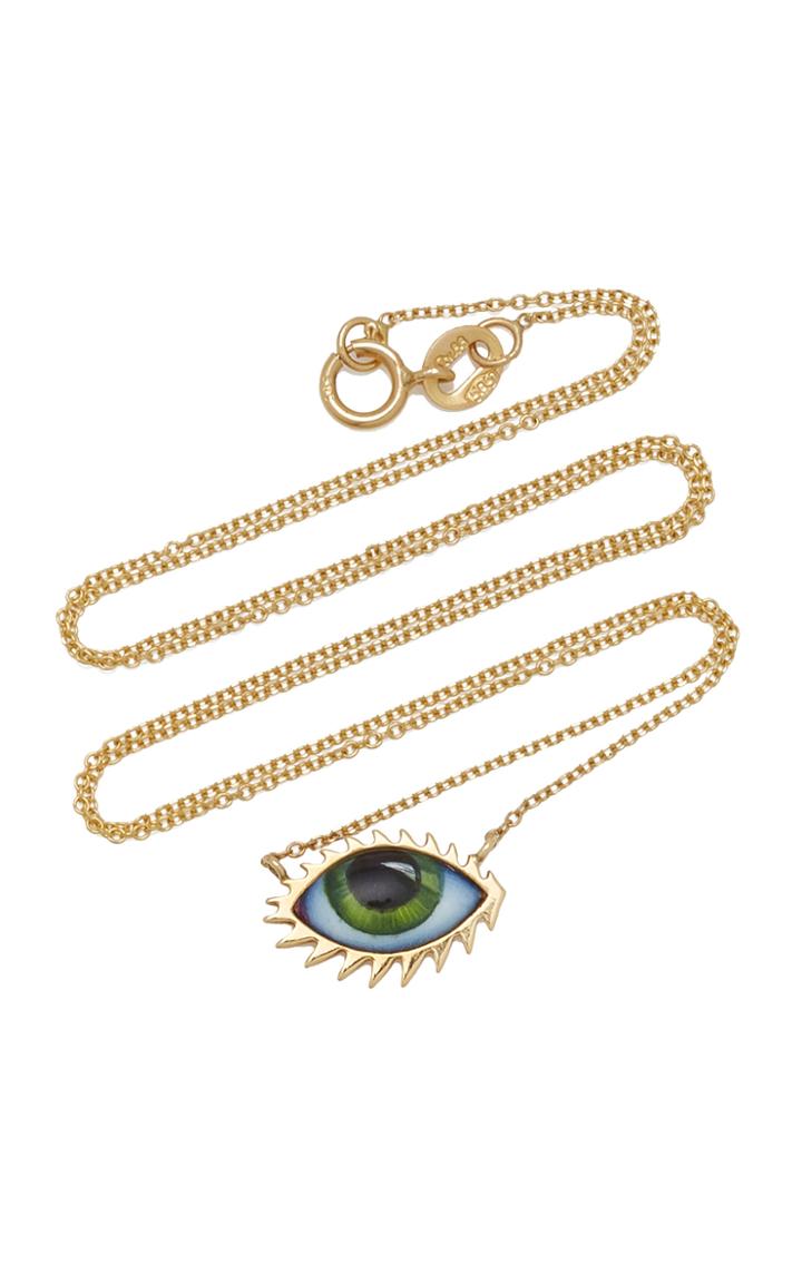 Lito 14k Gold Small Green Enamel Eye Necklace