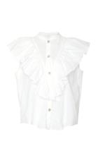 Christine Alcalay Cotton Ruffle Neck Sleeveless Top