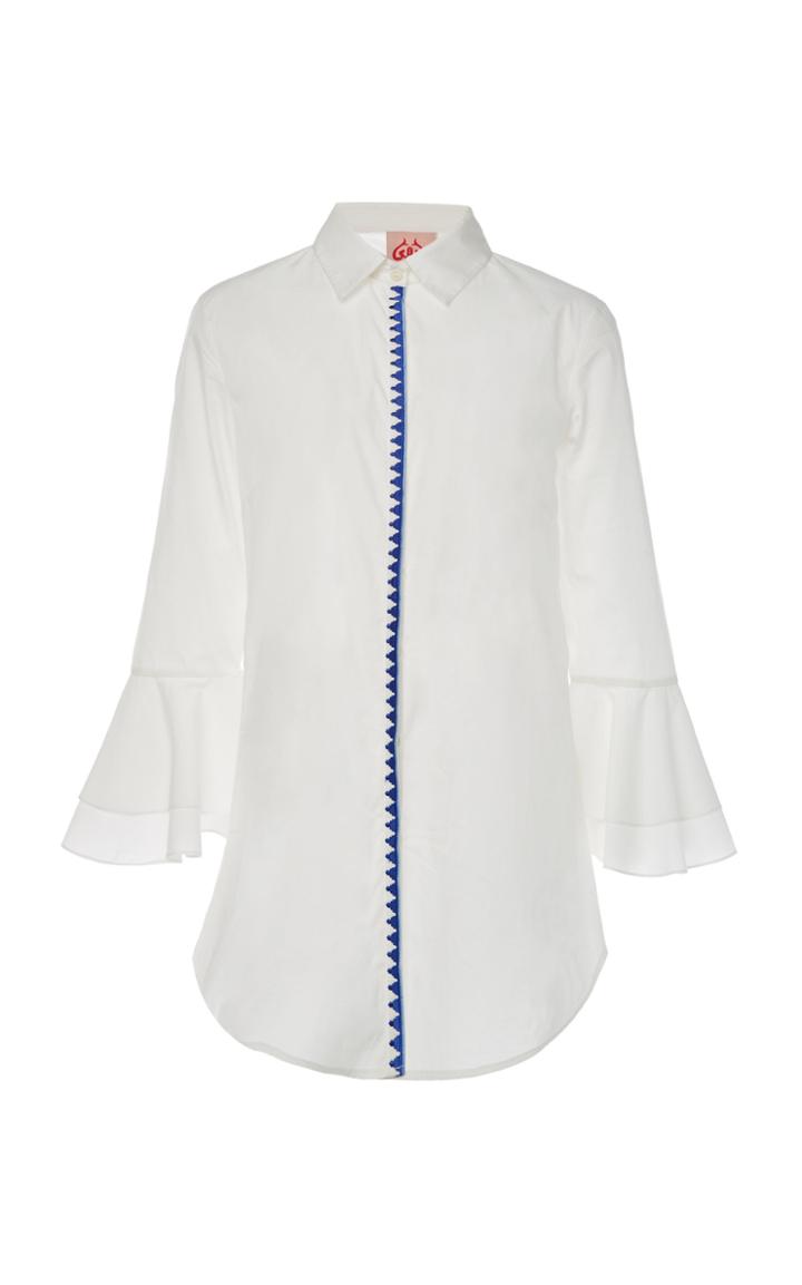 Moda Operandi Le Sirenuse Positano Nina Embroidered-trim White Cotton Shirt Size: 38