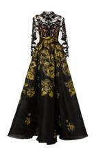 Marchesa Floral-embroidered Silk-jacquard And Lace Gown