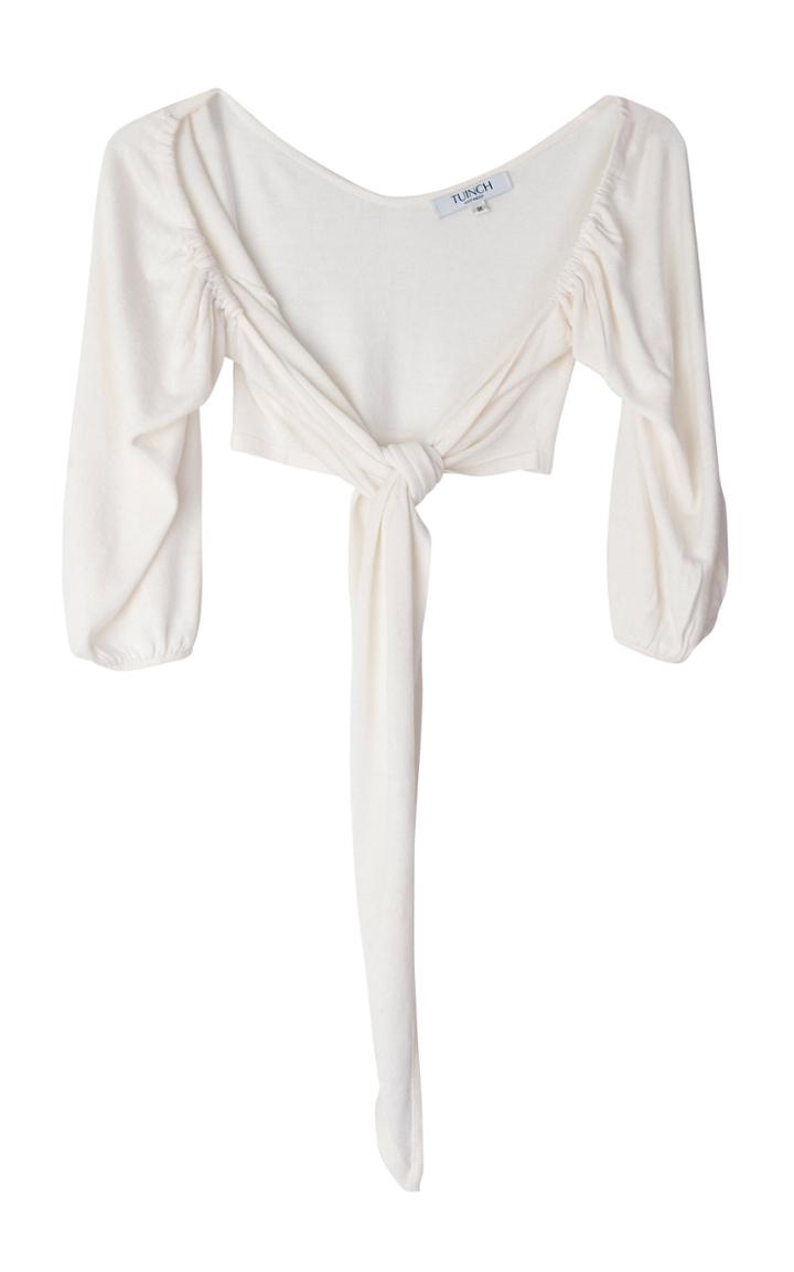 Tuinch Tie-front Ribbed Knit Crop Top