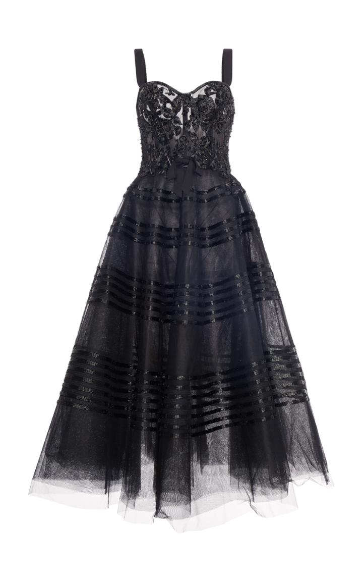 Marchesa Embellished Tea Length Dress