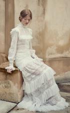 Costarellos Bridal Mock-neck Ruffled Mesh Dress