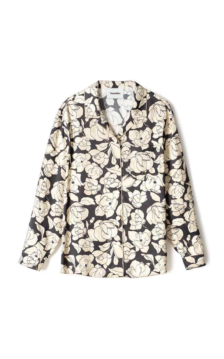 Moda Operandi Nanushka Oona Oversized Floral Satin Camp-collar Shirt