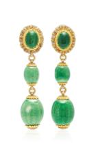 Mahnaz Collection One-of-a-kind 18k Gold And Green Guilloch Enamel Drop Earrings By Cazzaniga C.1960